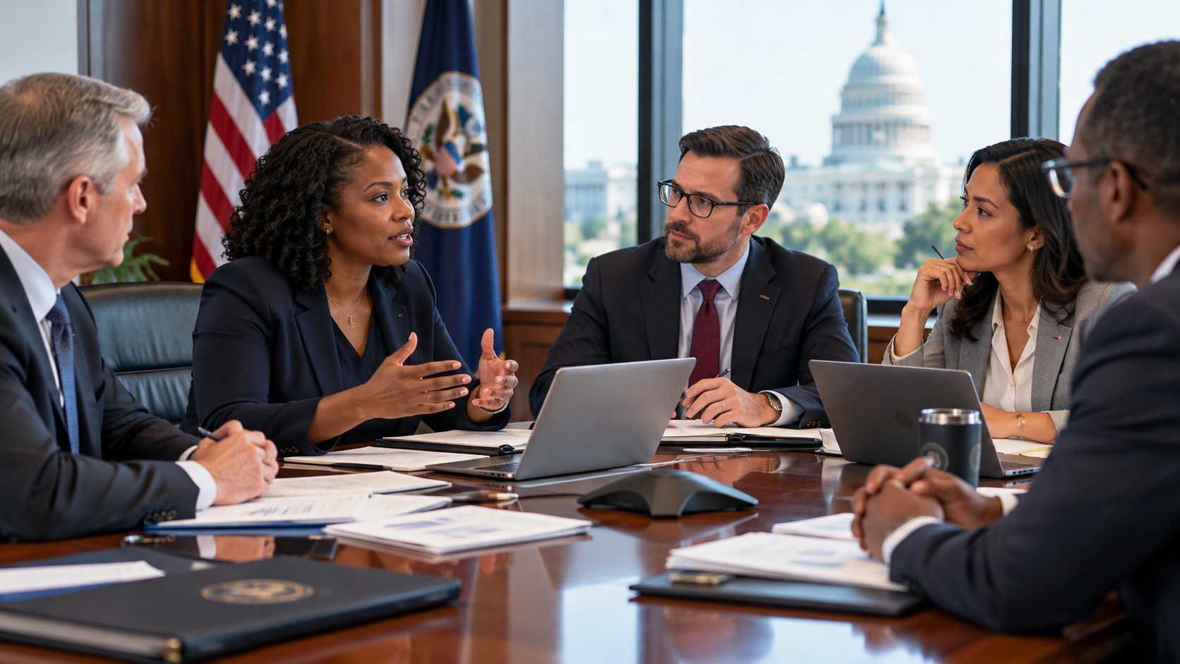 Government and public-sector professionals collaborating around a conference table